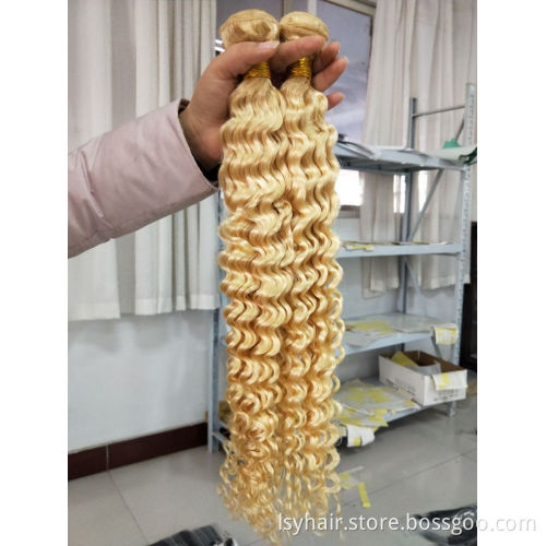 Russian Blonde 613 Colour Deep Wave 100% Virgin Human Hair Weave with Frontal